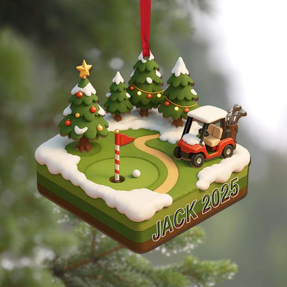 Golf Course 3 Layered Wooden Ornament, Golf Club Gift Christmas Ornament, Golf Cart Gift For Golf Lover, Golfer Gift, Golfer Dad Keepsake
