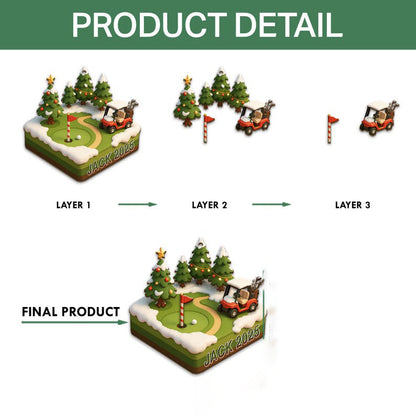 Golf Course 3 Layered Wooden Ornament, Golf Club Gift Christmas Ornament, Golf Cart Gift For Golf Lover, Golfer Gift, Golfer Dad Keepsake