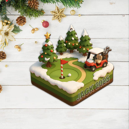 Golf Course 3 Layered Wooden Ornament, Golf Club Gift Christmas Ornament, Golf Cart Gift For Golf Lover, Golfer Gift, Golfer Dad Keepsake