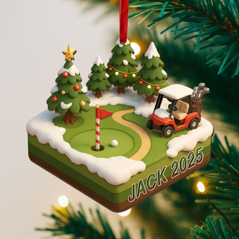 Golf Course 3 Layered Wooden Ornament, Golf Club Gift Christmas Ornament, Golf Cart Gift For Golf Lover, Golfer Gift, Golfer Dad Keepsake