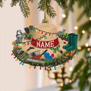 Gardener Hat Christmas Ornament Flat 2D Acrylic Tree Hanging Decor Personalized Garden Lover Gift with Tools and Flowers 2025