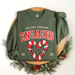 Custom Couples Matching Christmas Shirts, Our First Christmas Together Married Engaged Sweater Candy Cane Sweatshirt Hoodie Retro T shirt