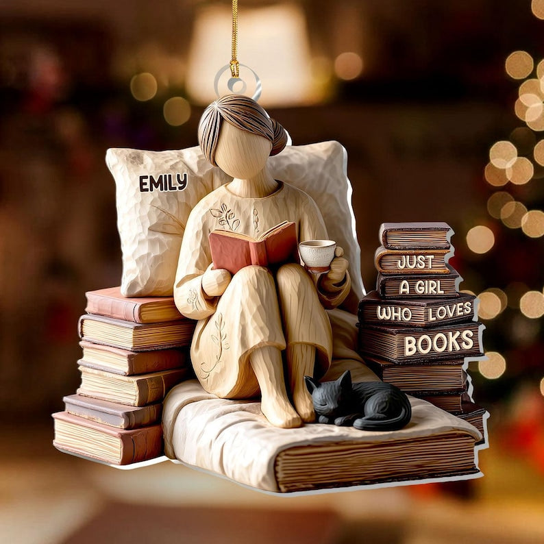 Just A Girl Who Loves Books Ornament, Personalized Acrylic Reading Gift for Bookworms, Cozy Library Christmas Decoration, Bookish Keepsake