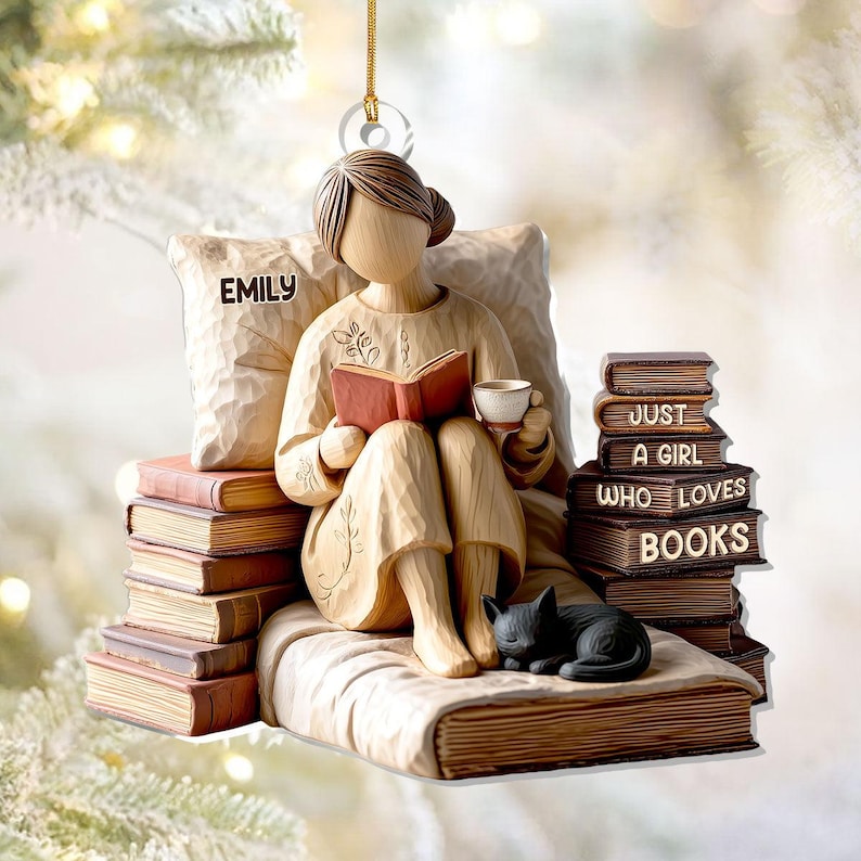 Just A Girl Who Loves Books Ornament, Personalized Acrylic Reading Gift for Bookworms, Cozy Library Christmas Decoration, Bookish Keepsake