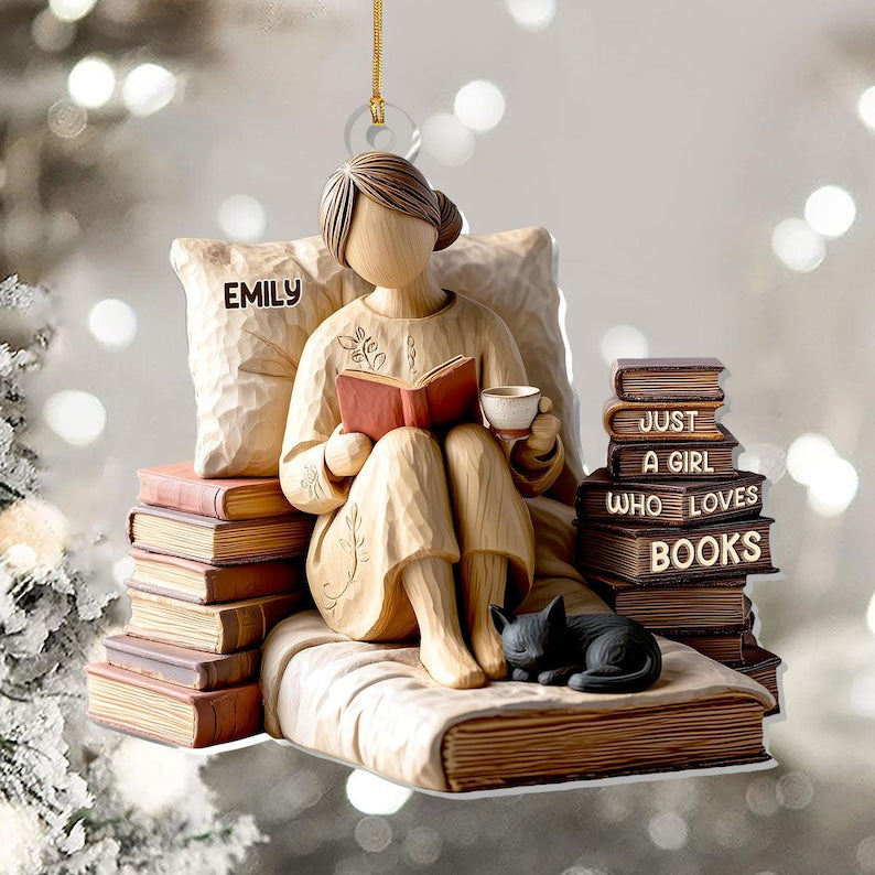 Just A Girl Who Loves Books Ornament, Personalized Acrylic Reading Gift for Bookworms, Cozy Library Christmas Decoration, Bookish Keepsake