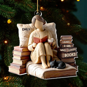 Just A Girl Who Loves Books Ornament, Personalized Acrylic Reading Gift for Bookworms, Cozy Library Christmas Decoration, Bookish Keepsake