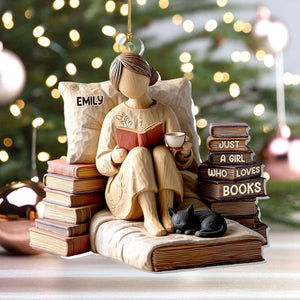 Just A Girl Who Loves Books Ornament, Personalized Acrylic Reading Gift for Bookworms, Cozy Library Christmas Decoration, Bookish Keepsake