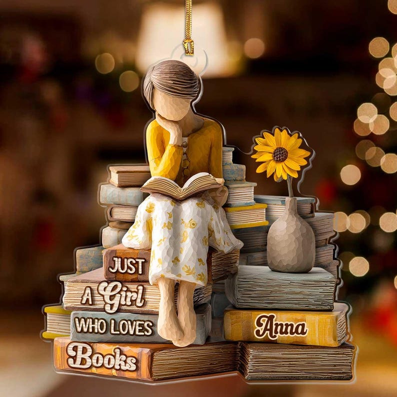 Personalized Book Lover Ornament, Just A Girl Who Loves Books Acrylic Gift, Custom Reading Themed Christmas Ornament, Cozy Bibliophile Decor