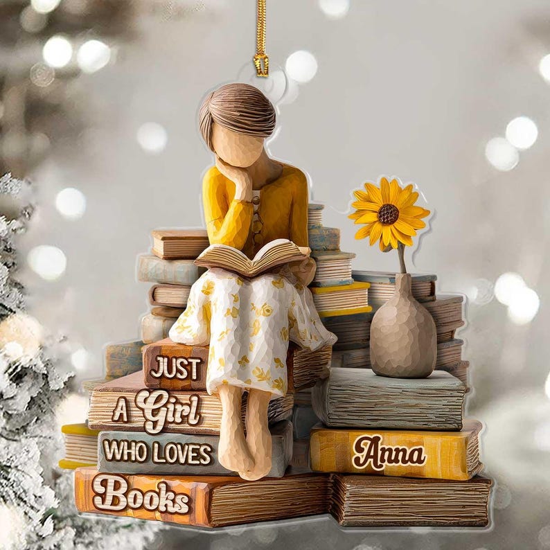 Personalized Book Lover Ornament, Just A Girl Who Loves Books Acrylic Gift, Custom Reading Themed Christmas Ornament, Cozy Bibliophile Decor
