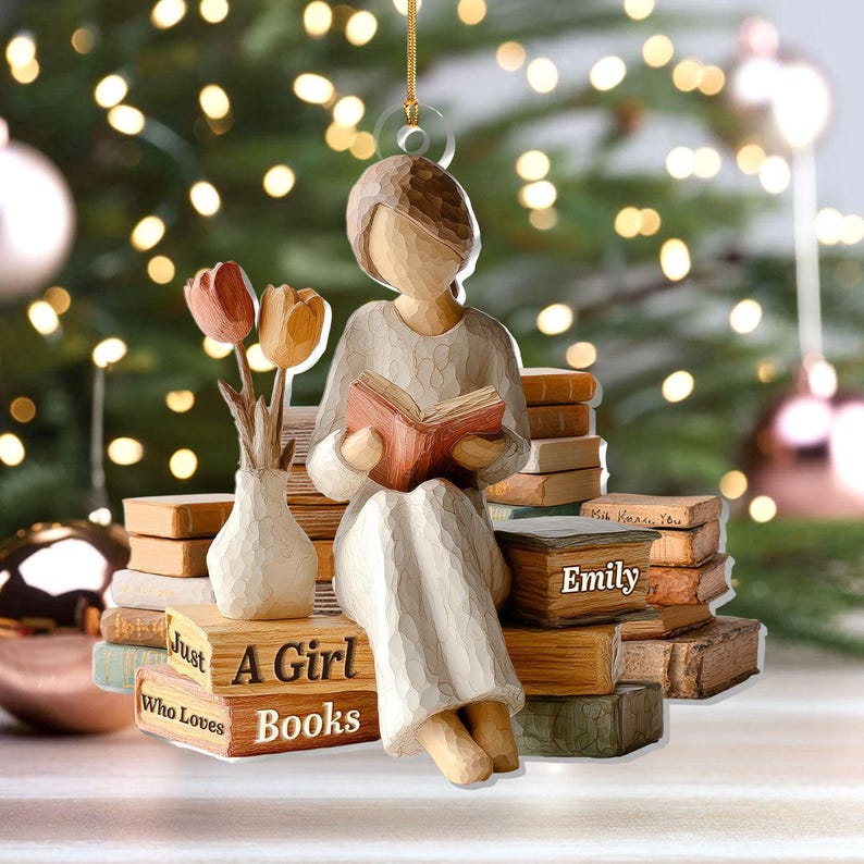 Personalized Ornament for Bookworms, Just A Girl Who Loves Books Acrylic Gift, Cozy Reading Vibes, Christmas Decoration for Bibliophile Girl