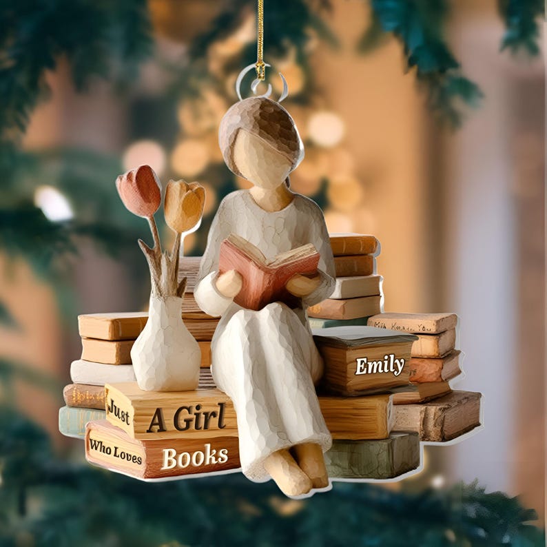 Personalized Ornament for Bookworms, Just A Girl Who Loves Books Acrylic Gift, Cozy Reading Vibes, Christmas Decoration for Bibliophile Girl