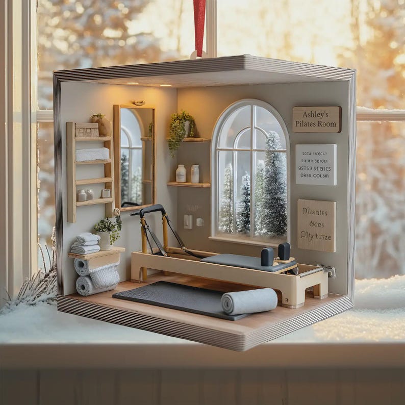 Pilates Room Ornament 2025, Cozy Wellness Studio Miniature, Personalized Christmas Gift For Fitness Lover