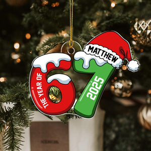 Custom Name 67 Acrylic Ornament, Six Seven Ornament, 2025 Slang Christmas, Funny Teen Grandkid Ornament, Gen Alpha Christmas Gift