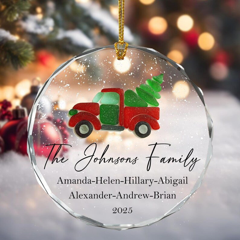 2D Sea Glass Family Name Christmas Car Ornaments, Personalized Family Ornament, Christmas Tree Ornament Family Names 2025, Holiday Keepsake