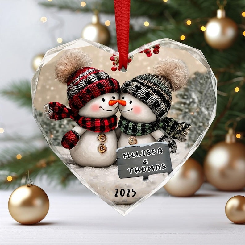 Personalized Snowman Couple Ornament, 2025 Christmas Ornament, Mr And Mrs ornament, Wedding Ornaments, Engagement Gift, Newlywed Gifts