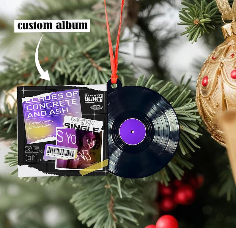 Custom Album Vinyl Record Christmas Ornament, Personalized Song Gift