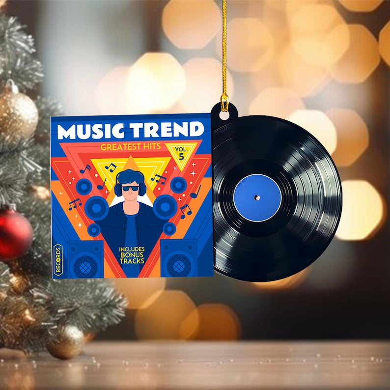 Custom Album Vinyl Record Christmas Ornament, Personalized Song Gift