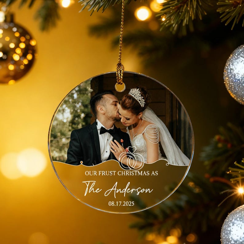 Personalized First Christmas Married Ornament - Custom Married Photo Ornament - Our First Christmas As Mr & Mrs Ornament - Newlywed Keepsake