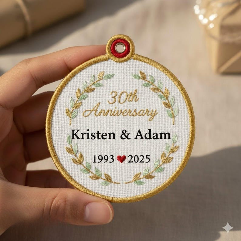 Unique Keepsake for a Milestone: Personalized 30th Wedding Anniversary Gift Embroidered Ornament
