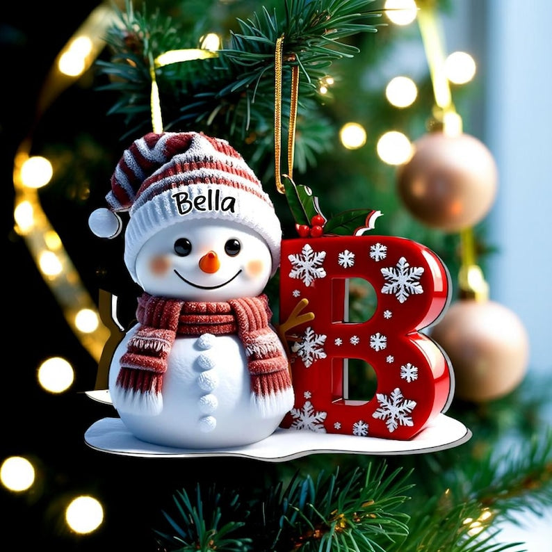Personalized Snowman Letter Ornament, Custom Christmas Initial Ornament, Snowman with Name and Letter Ornament, Holiday Gift Keepsake 2025