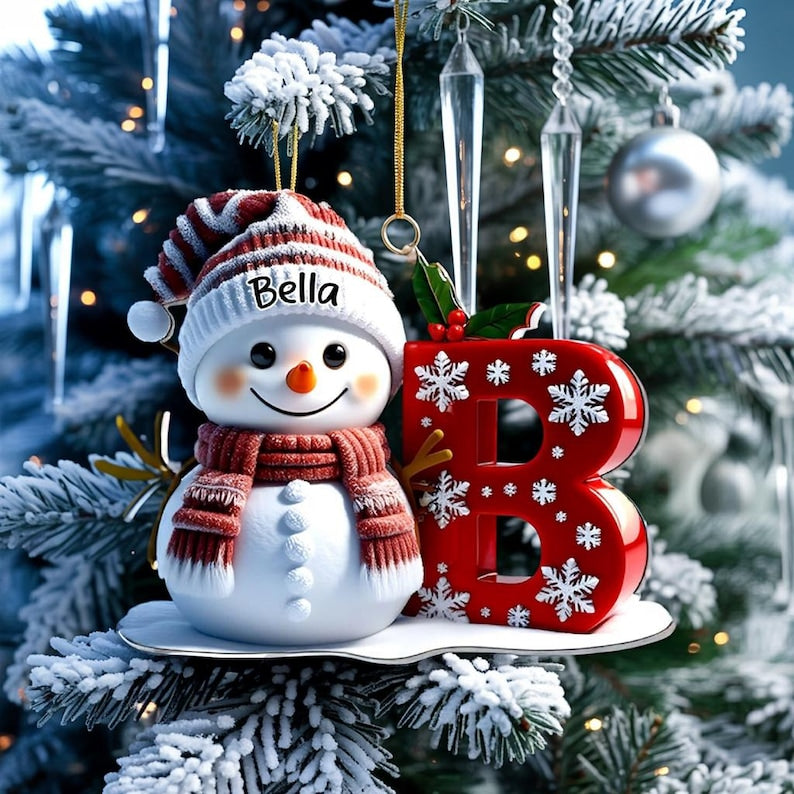 Personalized Snowman Letter Ornament, Custom Christmas Initial Ornament, Snowman with Name and Letter Ornament, Holiday Gift Keepsake 2025