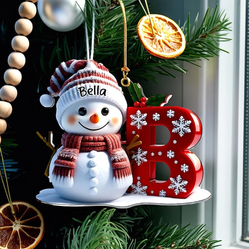 Personalized Snowman Letter Ornament, Custom Christmas Initial Ornament, Snowman with Name and Letter Ornament, Holiday Gift Keepsake 2025