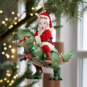 Personalized Baby Riding Dinosaur Ornament, Custom Photo Christmas Ornament, Funny Santa Kid Ornament, Dinosaur Christmas Tree Keepsake 2025