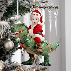 Personalized Baby Riding Dinosaur Ornament, Custom Photo Christmas Ornament, Funny Santa Kid Ornament, Dinosaur Christmas Tree Keepsake 2025