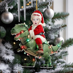 Personalized Baby Riding Dinosaur Ornament, Custom Photo Christmas Ornament, Funny Santa Kid Ornament, Dinosaur Christmas Tree Keepsake 2025