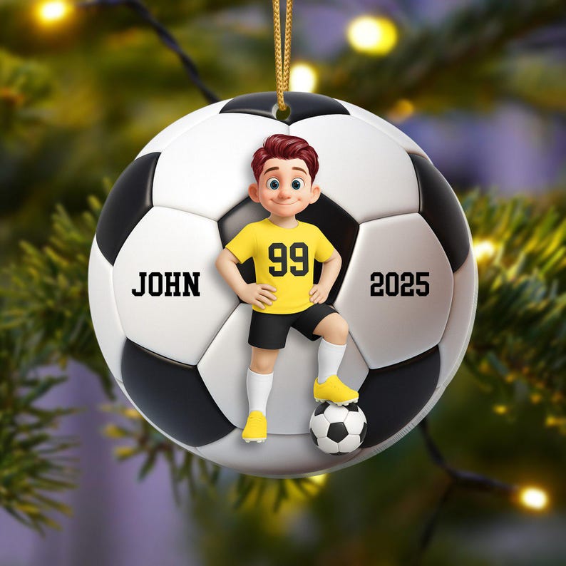 Personalized Soccer Ornament 2025 | Custom Soccer Player Christmas Ornament | Kids Sports Ornament | Soccer Ball Gift for Boys & Girls
