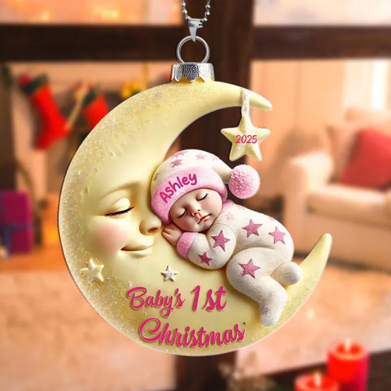 Personalized Baby On Moon First Christmas Personalized Acrylic Ornament.Moon Acrylic Keepsake,Christmas Gift 2025 For Boys Girls