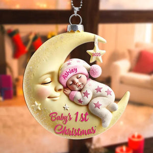 Personalized Baby On Moon First Christmas Personalized Acrylic Ornament.Moon Acrylic Keepsake,Christmas Gift 2025 For Boys Girls
