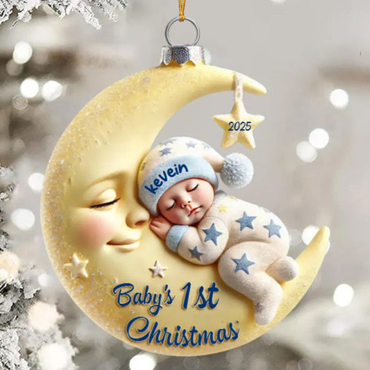 Personalized Baby On Moon First Christmas Personalized Acrylic Ornament.Moon Acrylic Keepsake,Christmas Gift 2025 For Boys Girls