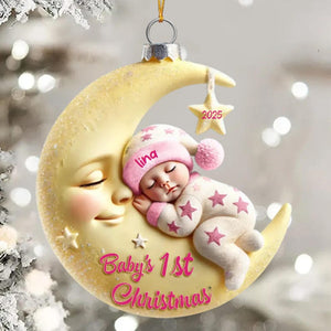 Personalized Baby On Moon First Christmas Personalized Acrylic Ornament.Moon Acrylic Keepsake,Christmas Gift 2025 For Boys Girls