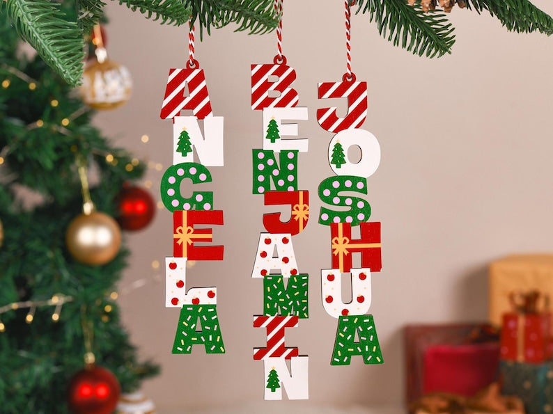 Personalized Christmas Name Letter Ornament, Christmas Tree Decor,Stocking Tag,Christmas Kids Ornament 2025,Christmas Family Letter Ornament