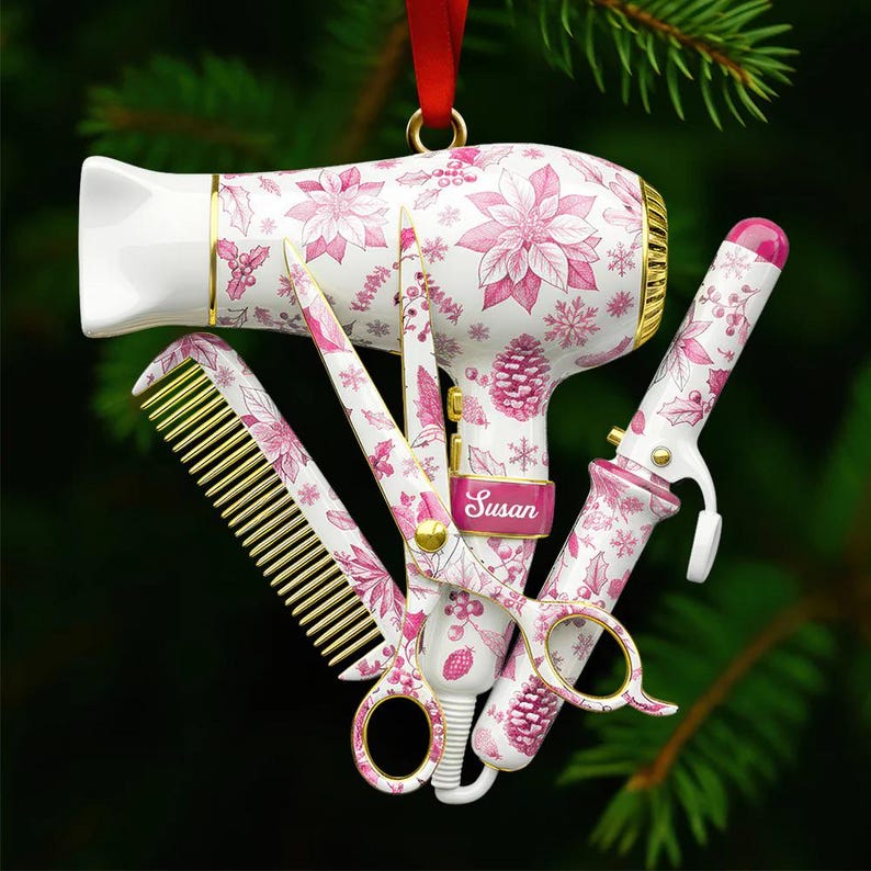 Custom Name Hairstylist Christmas Ornament, Hairdresser Gift, Hair Stylist Gift, Christmas Gifts for Hairstylist, Hairdresser Ornament Gift