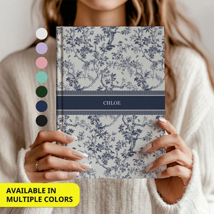 Blue Toile Personalized Journal, Customized Coquette Notebook for women, Custom Name Journal, Bridesmaid Proposal, Wedding Bridal Party Gift
