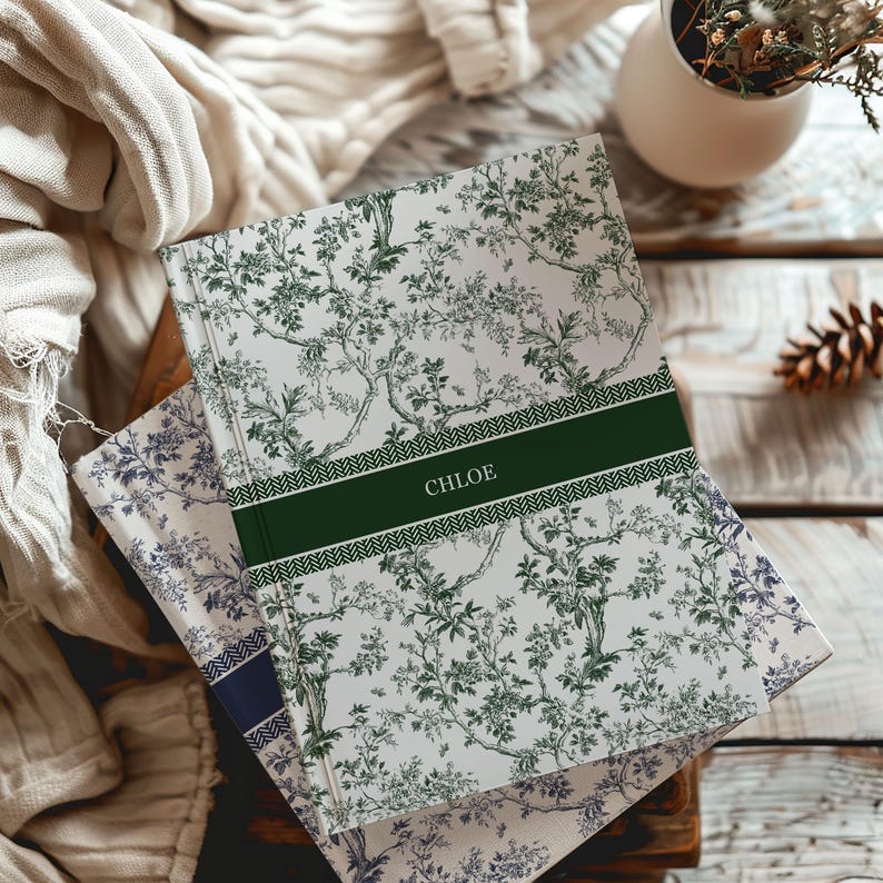 Blue Toile Personalized Journal, Customized Coquette Notebook for women, Custom Name Journal, Bridesmaid Proposal, Wedding Bridal Party Gift