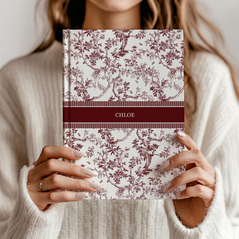 Blue Toile Personalized Journal, Customized Coquette Notebook for women, Custom Name Journal, Bridesmaid Proposal, Wedding Bridal Party Gift