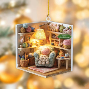 Personalized Crochet Corner Ornament, Custom Yarn Room Xmas Decor, Gift for Knitters, Crocheters & Craft Lovers, Crochet 2D Flat Ornament