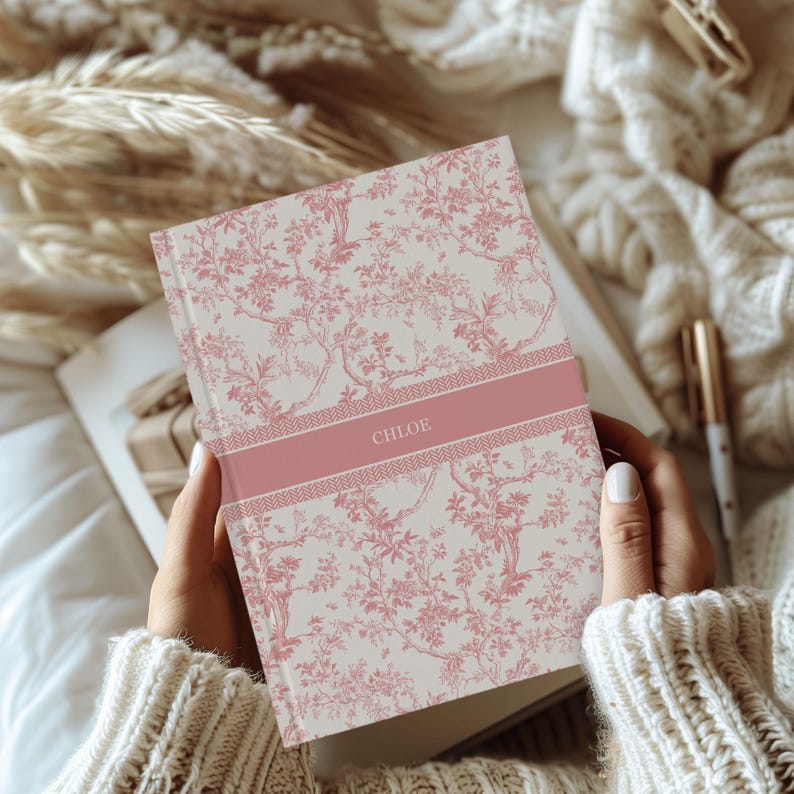 Blue Toile Personalized Journal, Customized Coquette Notebook for women, Custom Name Journal, Bridesmaid Proposal, Wedding Bridal Party Gift
