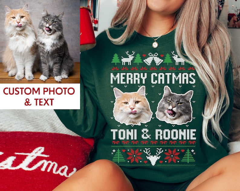 Custom Cat Photo Christmas Sweatshirt: Funny Pet Lover Gift