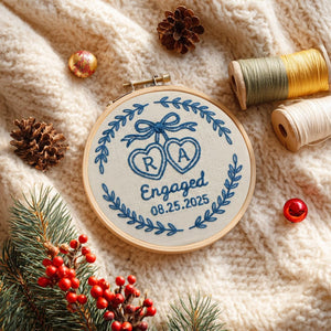 Personalized Embroidery Engagement Ornament, Chinoiserie Style Engaged Ornament, Custom Couple Name Hoop, Engaged Christmas Gift for Couple