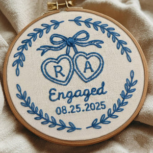 Personalized Embroidery Engagement Ornament, Chinoiserie Style Engaged Ornament, Custom Couple Name Hoop, Engaged Christmas Gift for Couple