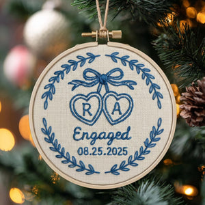 Personalized Embroidery Engagement Ornament, Chinoiserie Style Engaged Ornament, Custom Couple Name Hoop, Engaged Christmas Gift for Couple