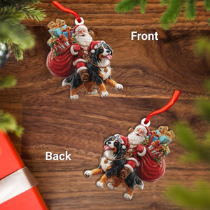 Personalized Bernese Mountain dog and Santa Christmas Wood Ornament, Flat 2D Holiday Tree Decor Gift for Dog Lovers, Families Pet Keepsakef