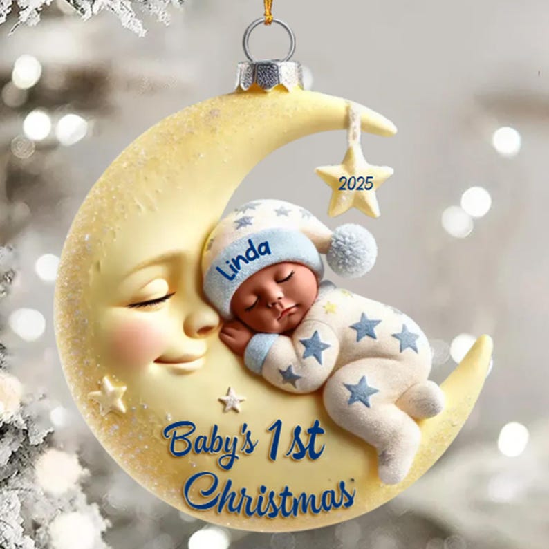 Personalized Baby On Moon First Christmas Personalized Acrylic Ornament.Moon Acrylic Keepsake,Christmas Gift 2025 For Boys Girls
