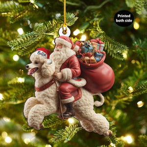 Personalized Poodle Dog and Santa Christmas Wood Ornament, Flat 2D Holiday Tree Decor Gift for Dog Lovers, Families Pet Keepsakef