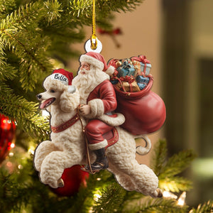 Personalized Poodle Dog and Santa Christmas Wood Ornament, Flat 2D Holiday Tree Decor Gift for Dog Lovers, Families Pet Keepsakef