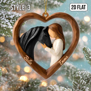 Personalized 2D Flat Faux Wood - Carving Horse Lover Acrylic Ornament Custom Girl and Horse Heart Ornament, Keepsake Gift for Equestrians